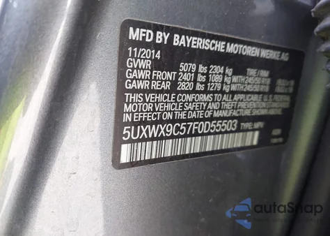 2015 BMW X3 xDrive28I из США, поврежденный, VIN 5UXWX9C57F0D55503